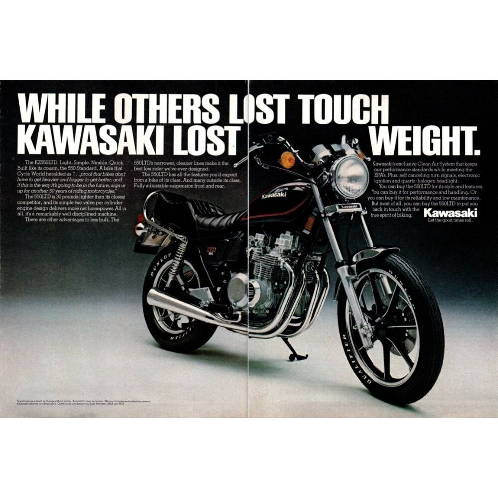 1981 Kawasaki KZ550LTD Motorcycle Bike 2 Page Vintage Print Ad KZ550 Wall Art